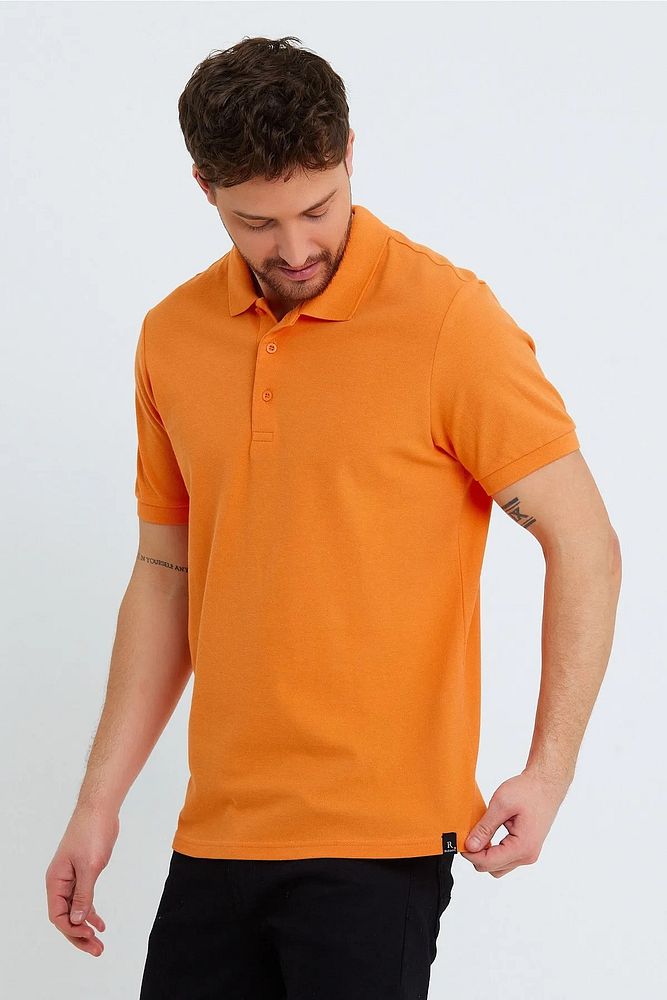 Erkek Siyah Basic Ribana Kol %100 Pamuk Polo Yaka T-shirt