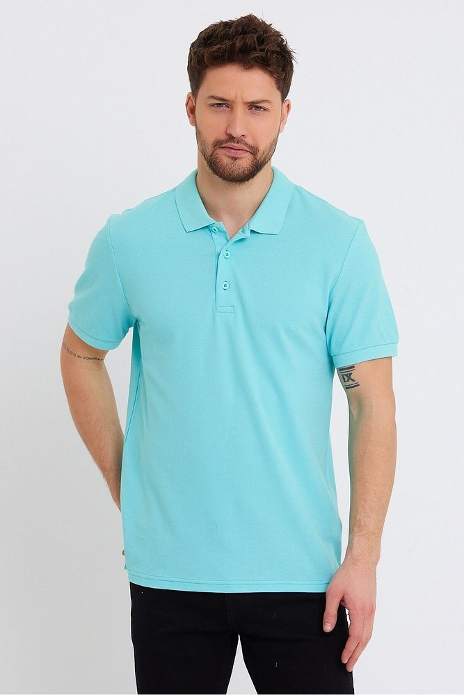 Erkek Siyah Basic Ribana Kol %100 Pamuk Polo Yaka T-shirt