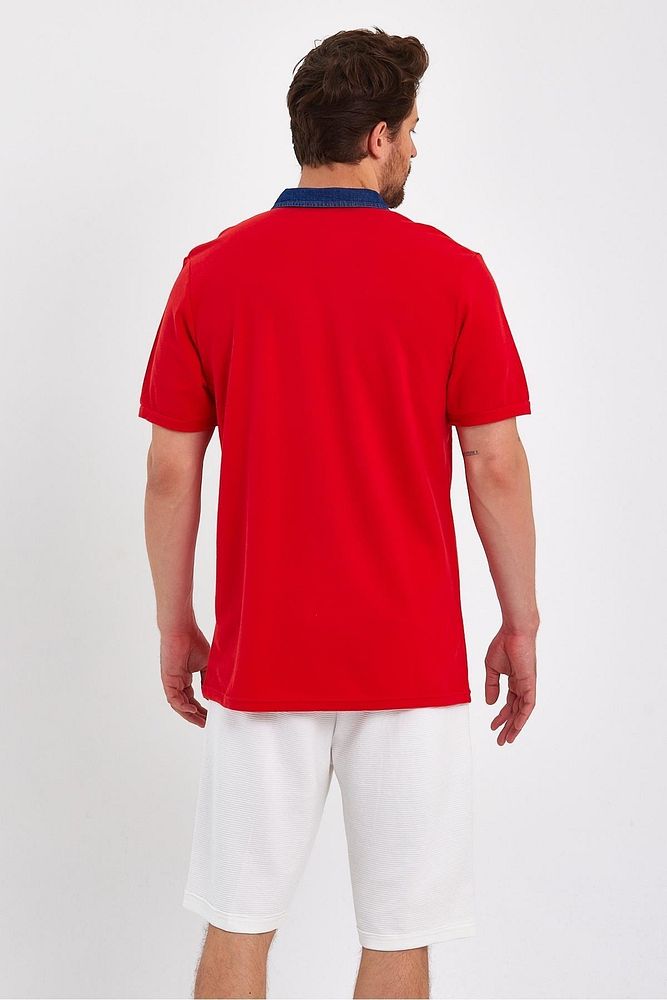 Erkek Beyaz Denim Pamuklu Polo Yaka Tshirt