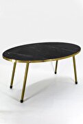 Gold Ayak Oval Orta Sehpa Bendir Siyah
