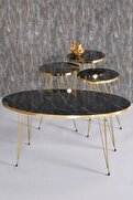 Zigon Sehpa Ve Orta Sehpa Elips Set Gold Bendir Tel