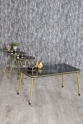 Gold Metal Düz Ayak 4'lü Sehpa Siyah