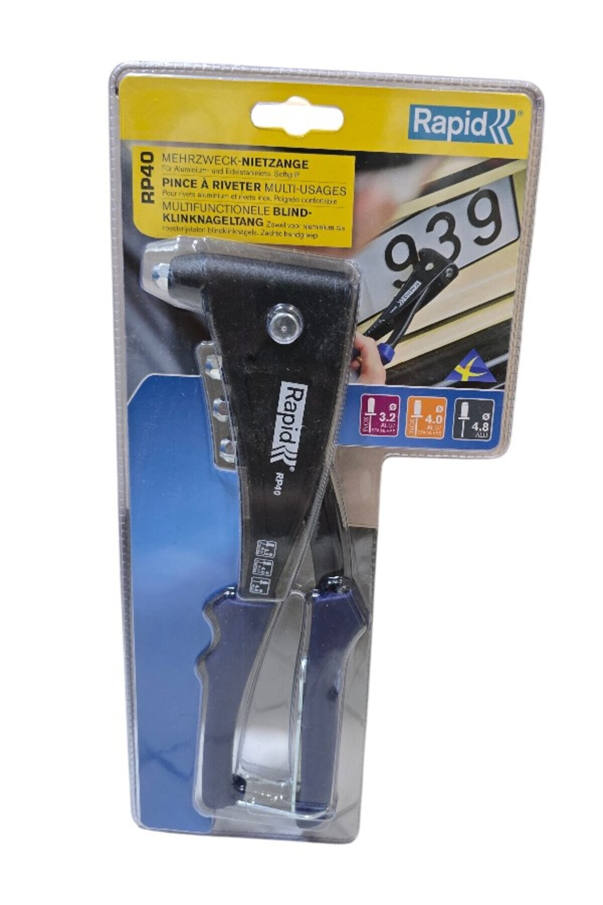 RP40 Hand Riveter – Stainless Steel, Single-Nozzle, Soft Grip, Black Finish