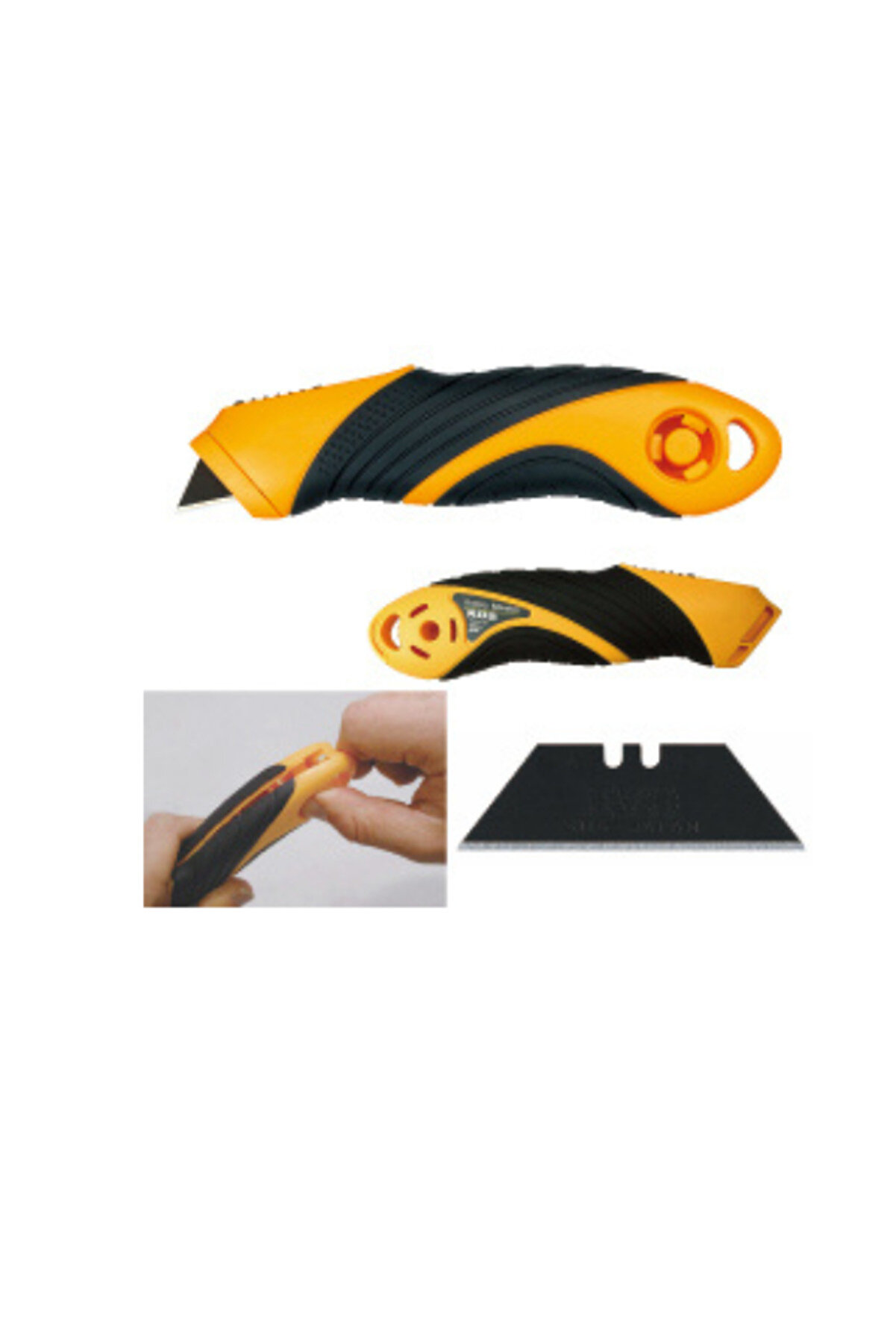 Muratec SA-11B Safety Knife with Power Black Trapezoidal Blade, Non-Slip Rubber Grip & One-Push Blade Change – Yellow