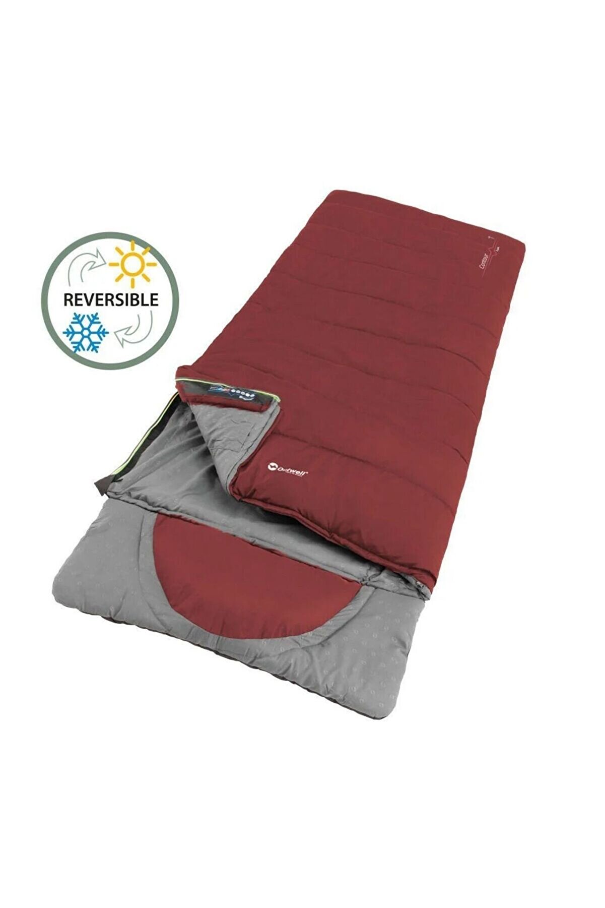 Outwell Contour Lux Red Yazlık ve Kışlık Taraflı -19°C 1700gr Geniş Uyku Tulumu Sol Fermuarlı