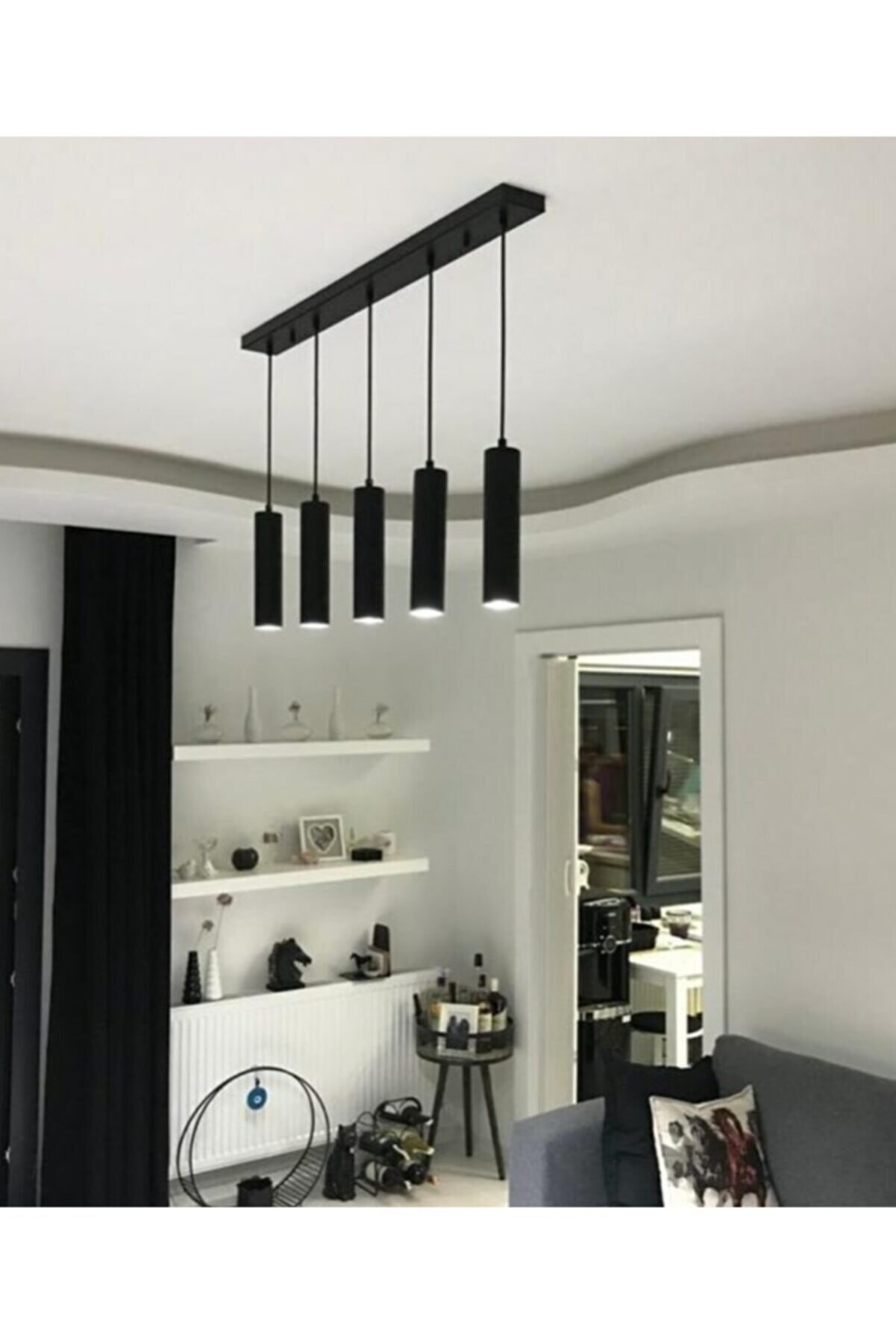 Retro Rustik Sıralı Masa Üstü Beşli Sarkıt Avize Gu10 Led Ampul. Gün Isigi Dahildir