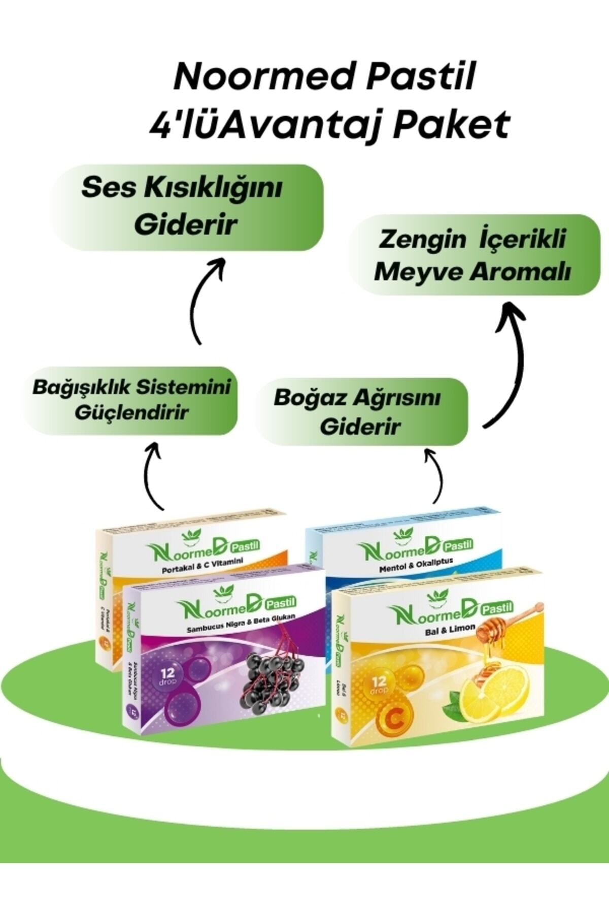 Boğaz Pastili Portakal & Bal & Menthol & Karamürver Aromalı Pastil 4'lü Avantaj Paket