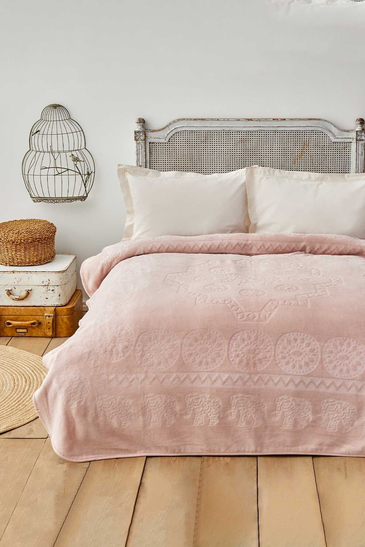 Elephant Pudra Çift Kişilik Soft Embosy Battaniye