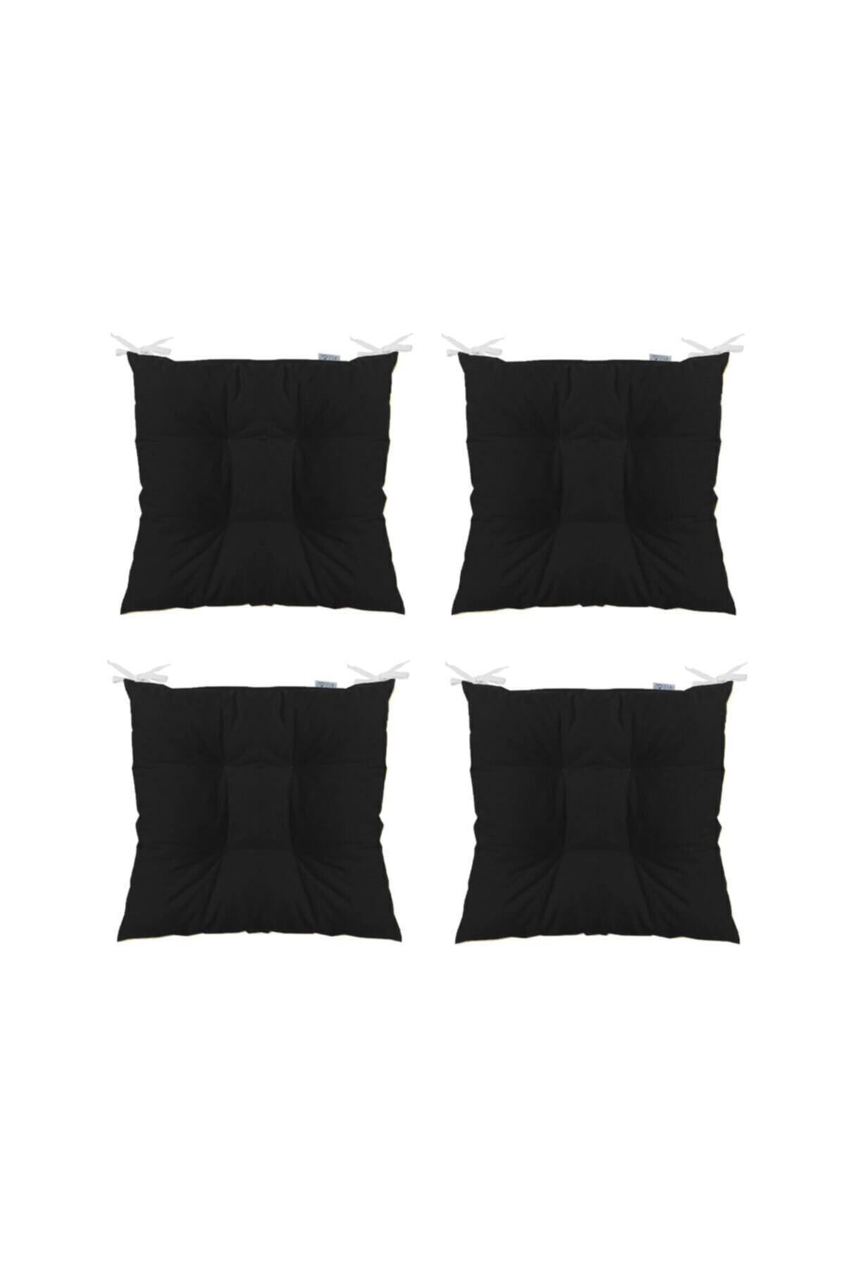 4'lü Kombin Pofidik Kare Sandalye Minderi 40 X 40 Cm Siyah