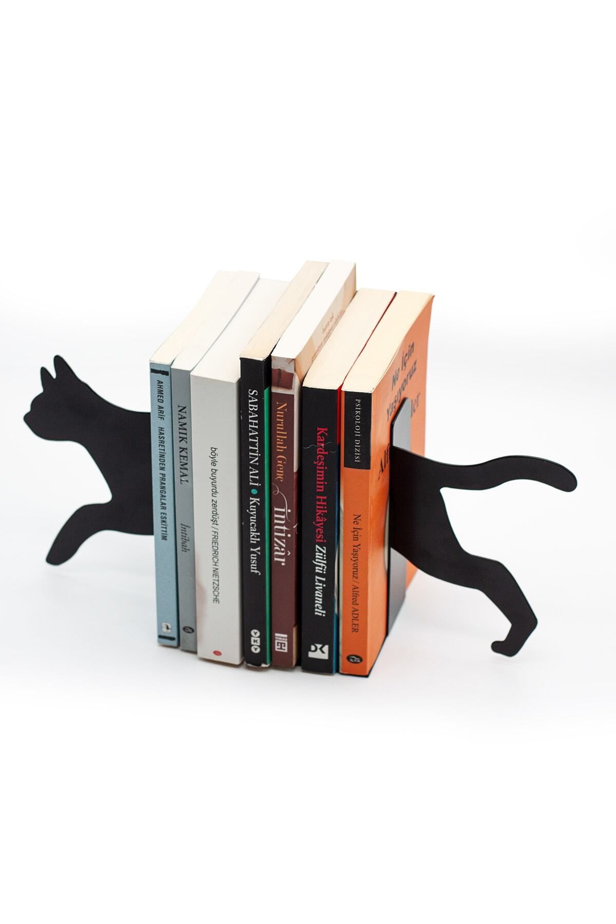 Kedi Figürlü Dekoratif Metal Kitap Tutucu, Kitap Desteği