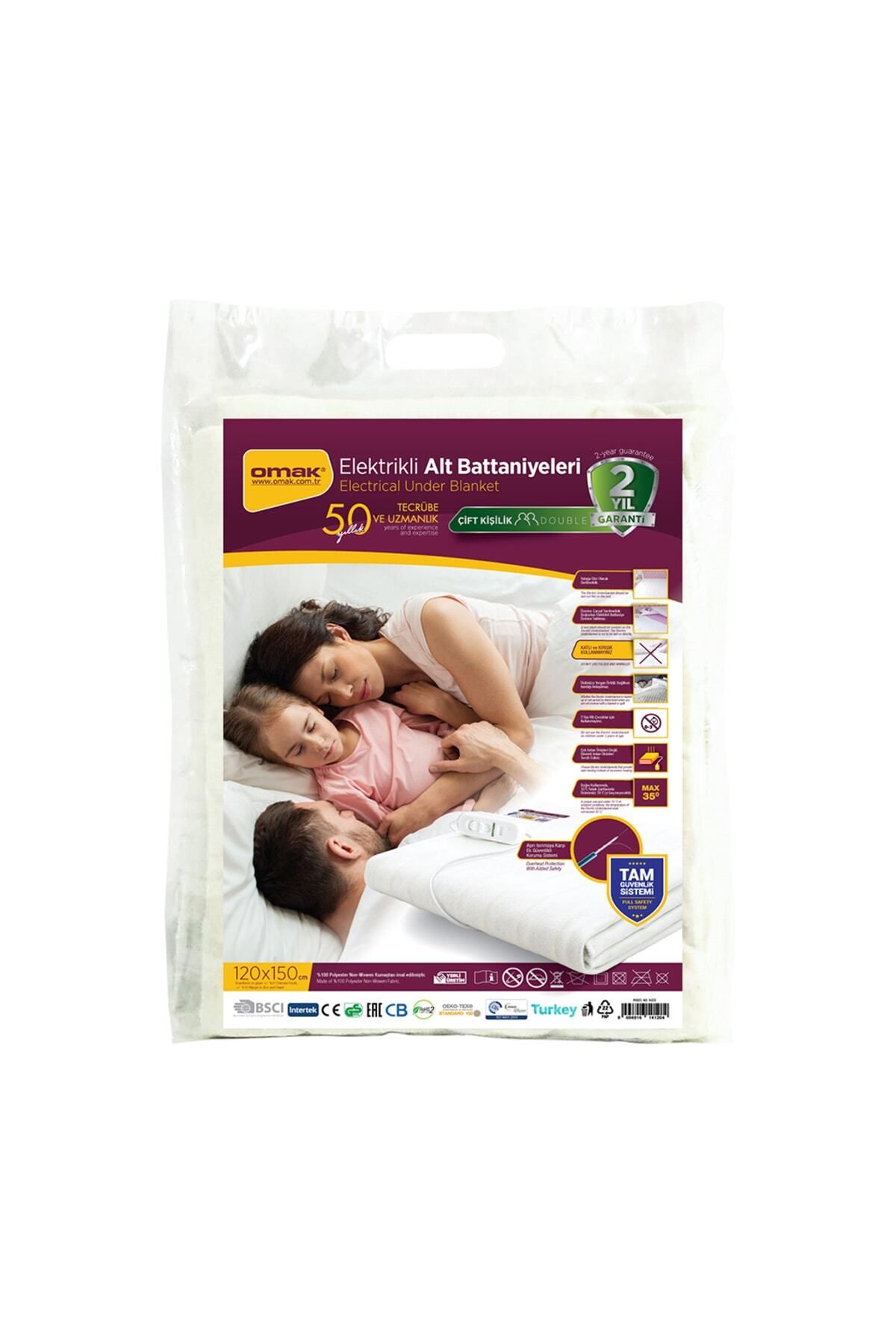 120 x 150 KING COTTON OMAK ELEKTRİKLİ BATTANİYE ÇİFT KİŞİLİK 120x150 Beyaz Düz 1-2 Kg Pamuk Polyest