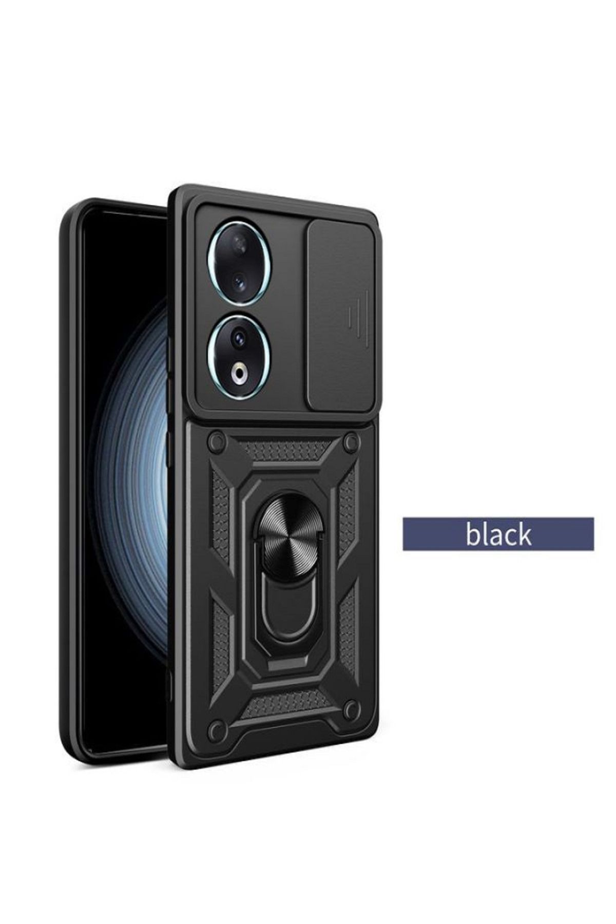 Honor 90 Kılıf Kamera Korumalı Sürgülü Yüzüklü Armor Military Tank Koruyucu Kapak