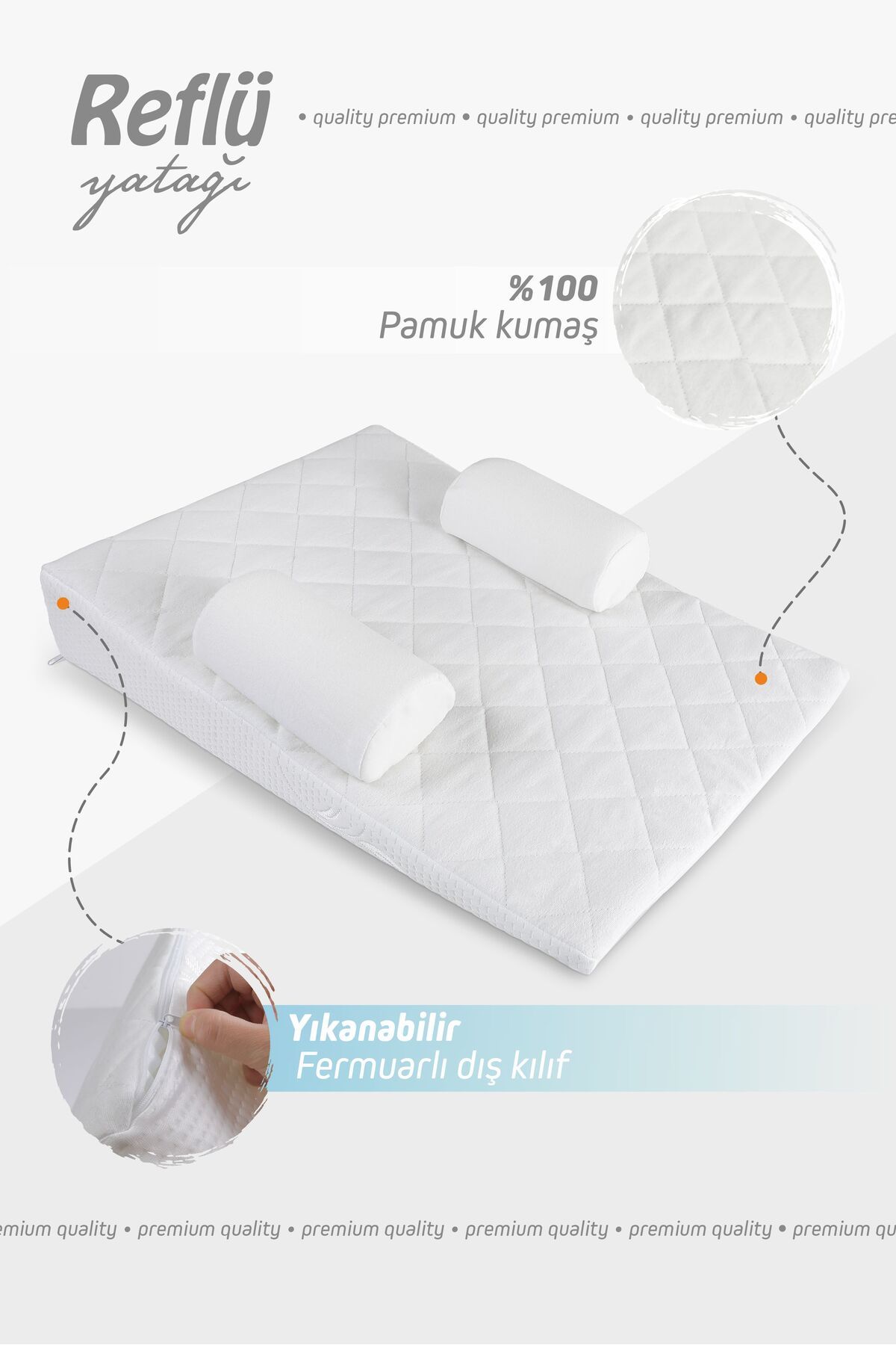 Bebek Reflü Yatağı, Fermuarlı, Yıkanabilir Kılıf, Yatak, %100 Pamuk Kumaş