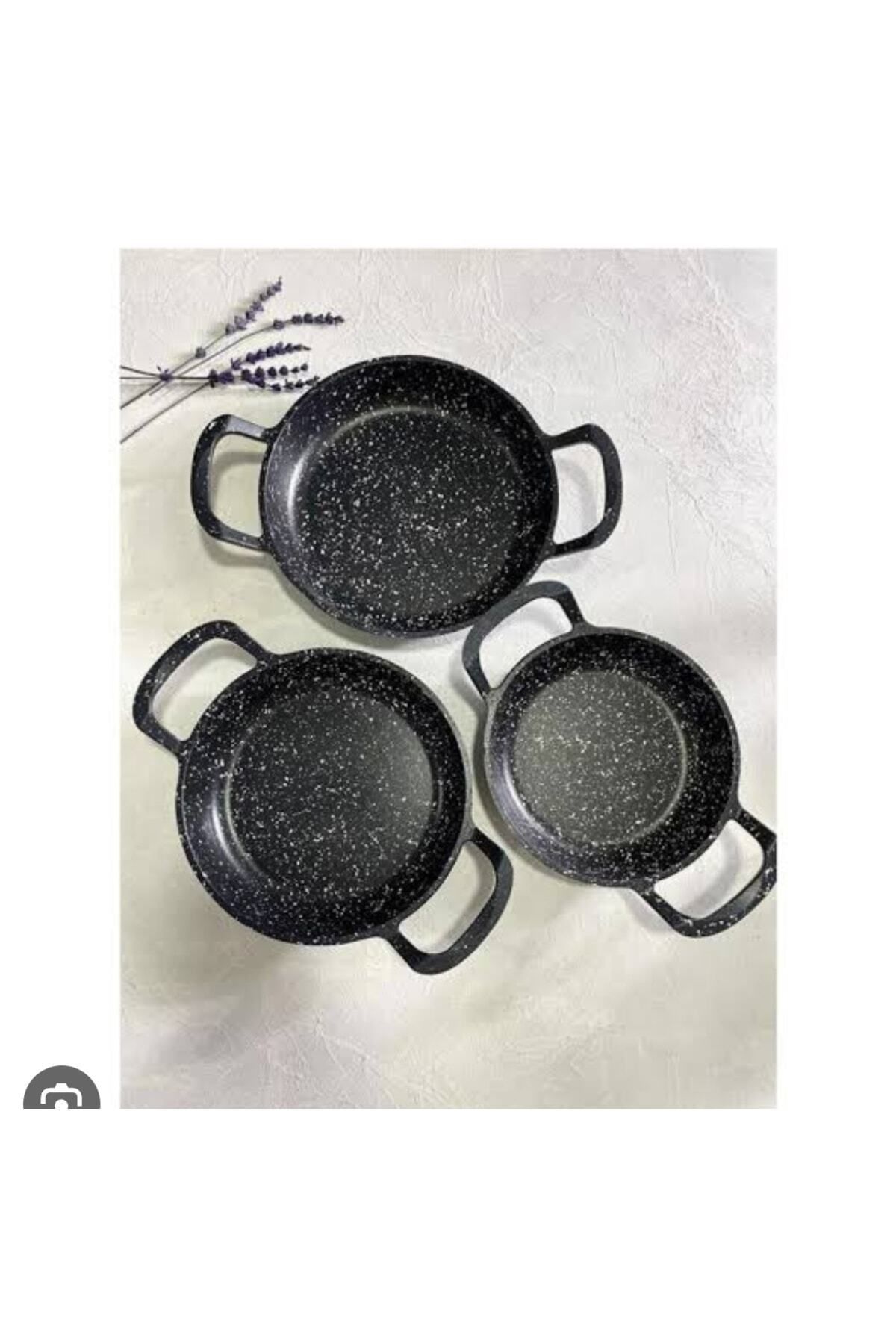 Essenso 3lü Set Döküm Siyah Granit Sahan Tava Seti 18-20-22 Cm