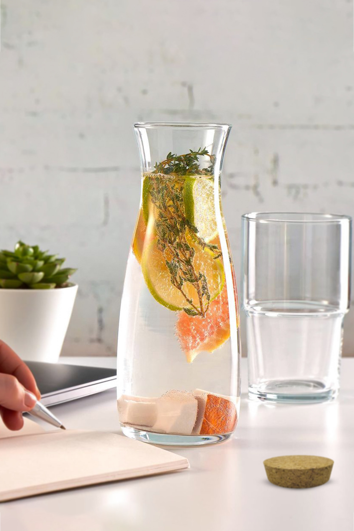 Geri Dönüşümlü Aware Amphora Karaf Cam Mantar Kapaklı Sürahi 1000cc