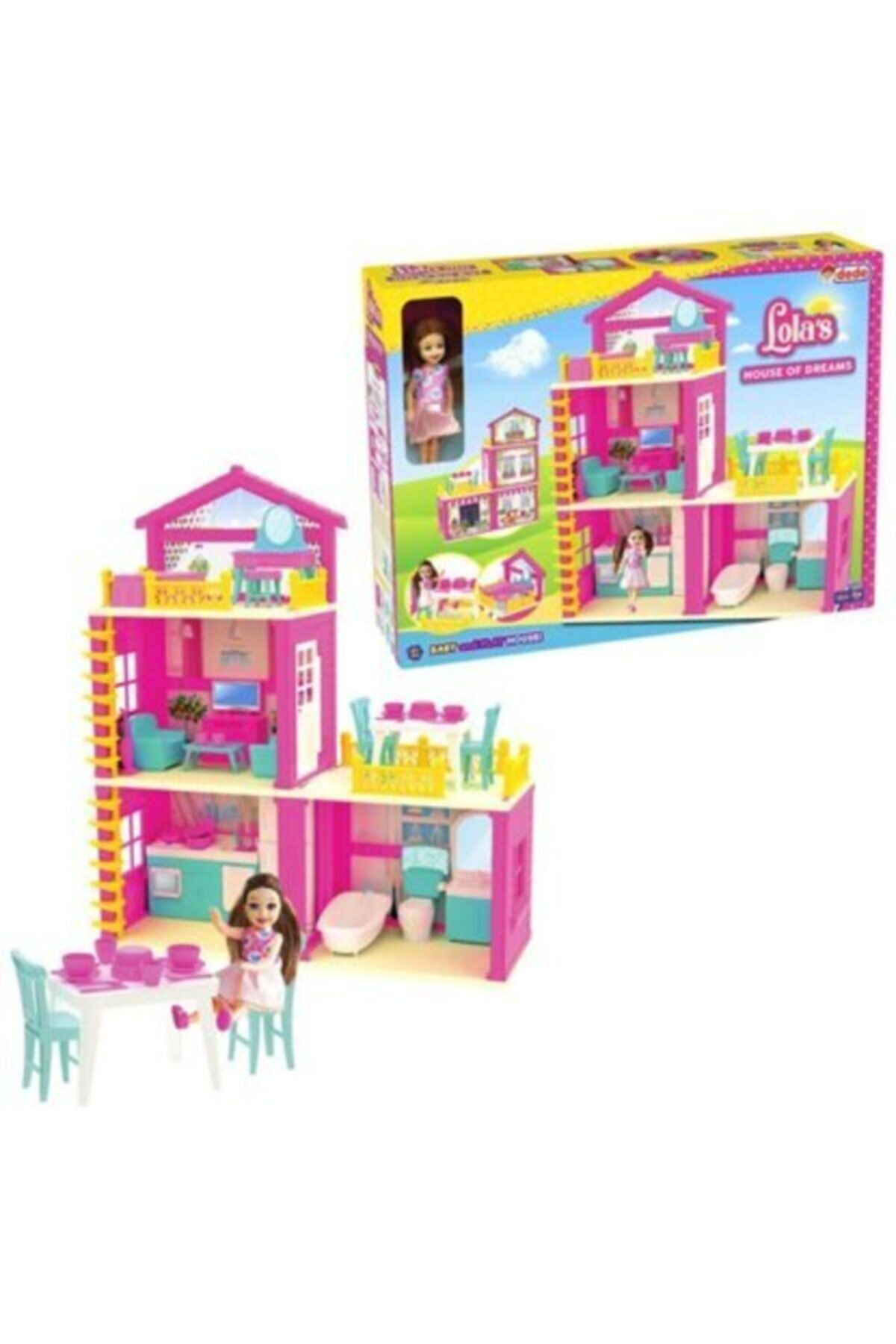 50 Cm Oyuncak Ev Seti 3 Katlı Lola'nın Düşler Evi Evcilik Oyunu Bebekli Rüya Evi