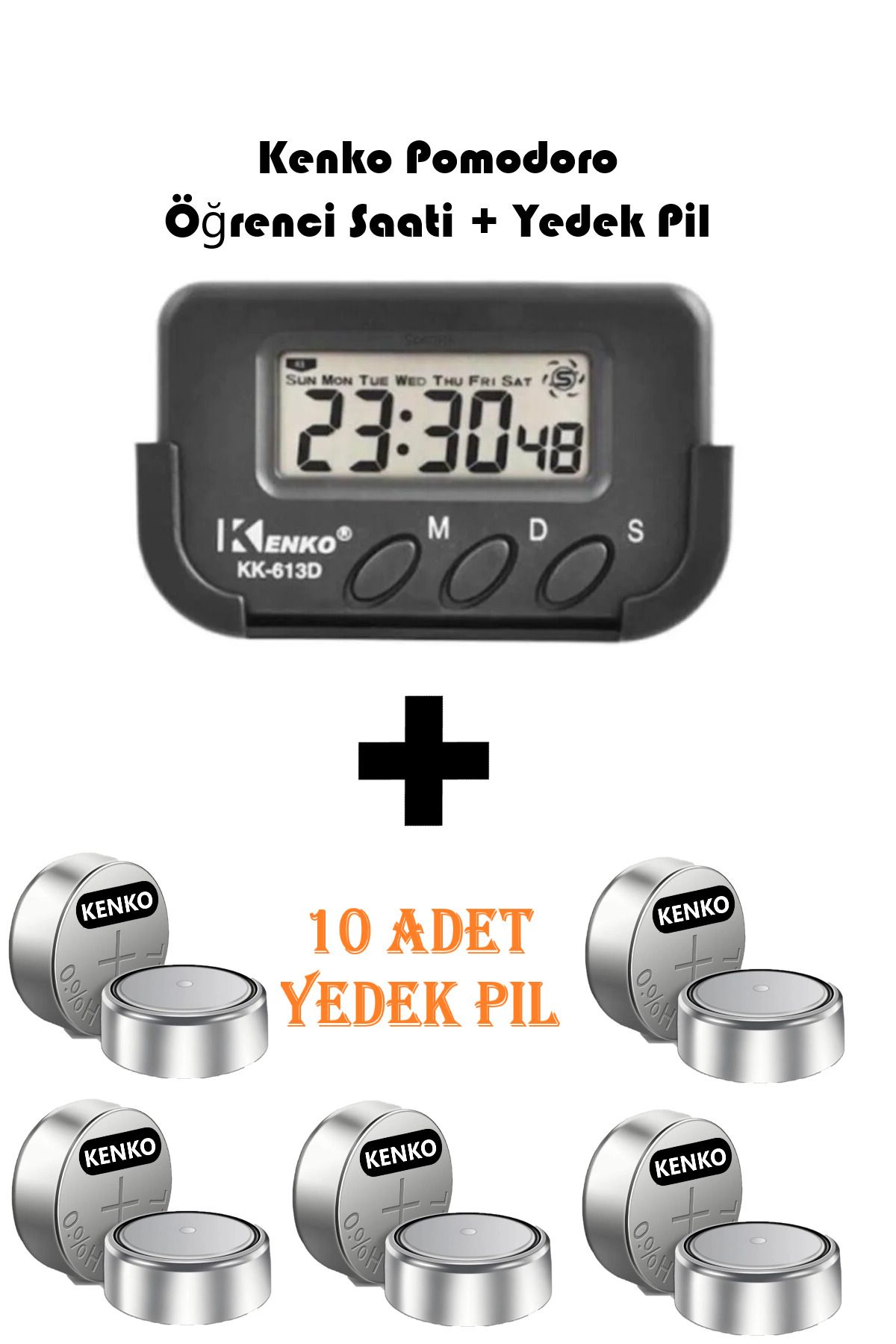 Kronometreli Pomodoro Öğrenci Ders Çalışma Masa Saati + 10 Adet Yedek Pil Set Okul Seti