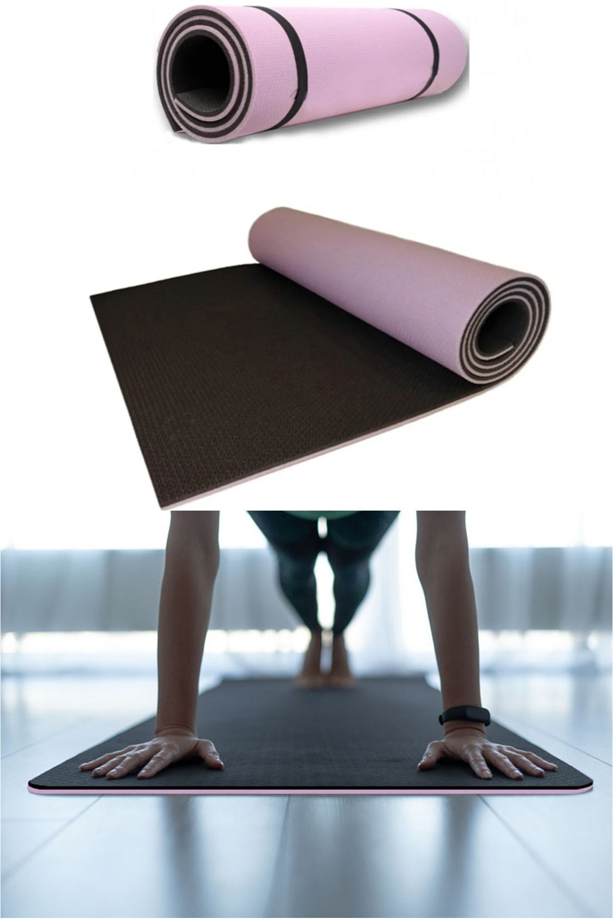 8,5 Mm Çift Taraflı Lila Siyah Pilates Matı Iz Yapmaz Kaymaz Egzersiz Minderi Kamp Matı