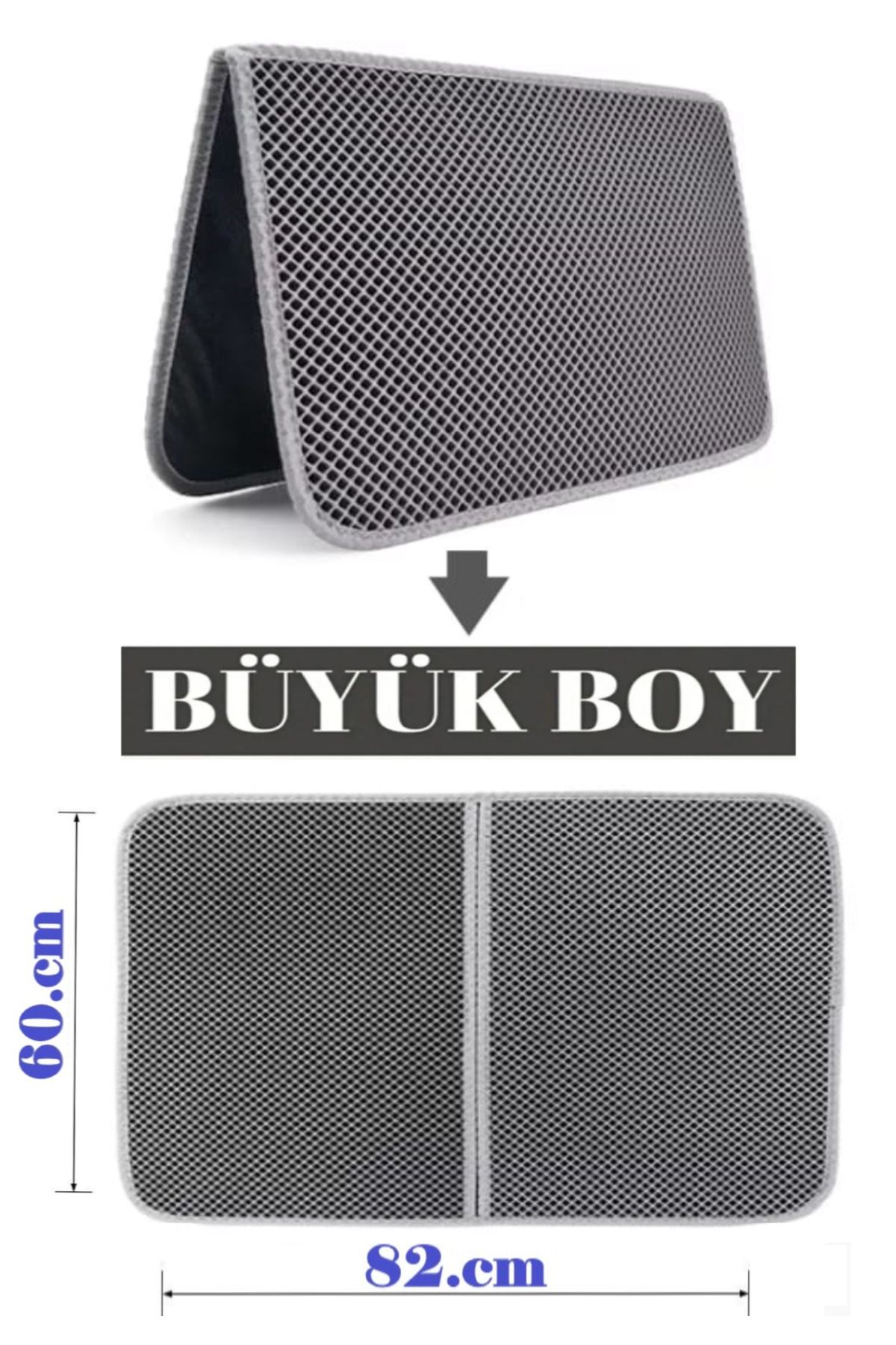 Büyük Boy Elekli Kedi Tuvalet Önü Paspası Katlanabilir 82 X 60 Cm Siyah