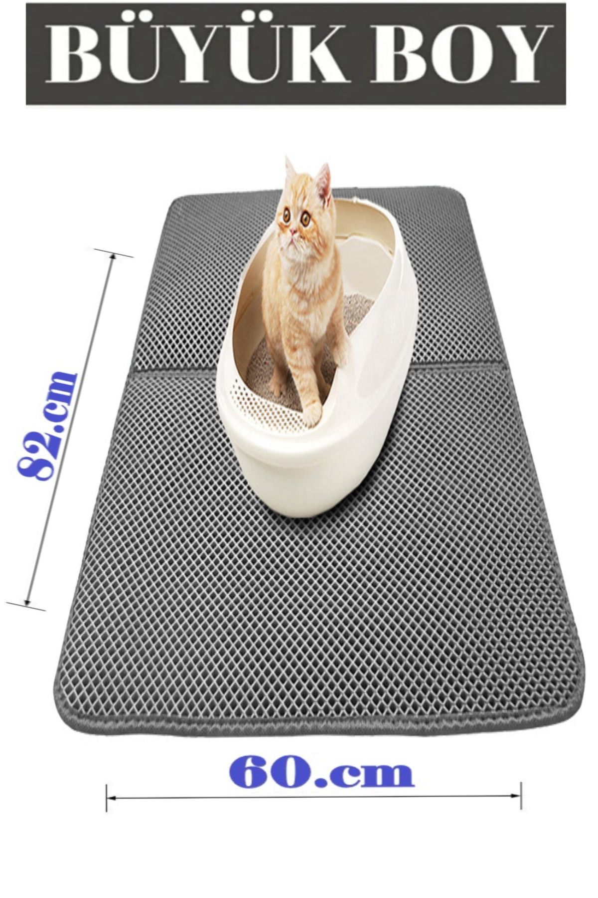 Büyük Boy Elekli Kedi Tuvalet Önü Paspası Katlanabilir 82 X 60 Cm Gri