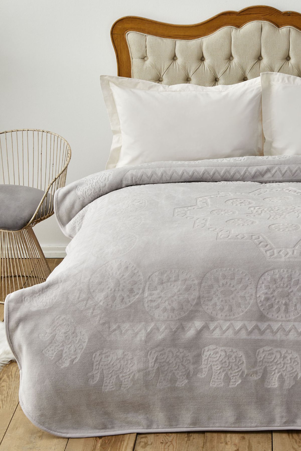 Elephant Açık Gri Çift Kişilik Soft Embosy Battaniye
