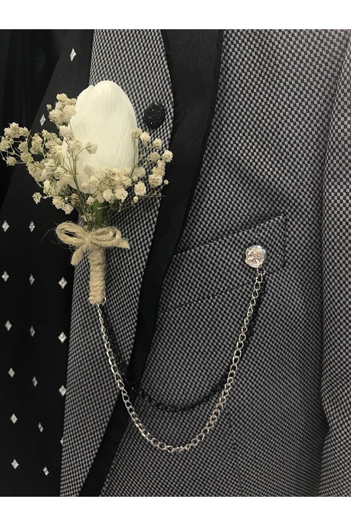 Beyaz Lale Yaka Çiçeği Ve Zincir - Sağdıç Çiçeği - Damat Çiçeği