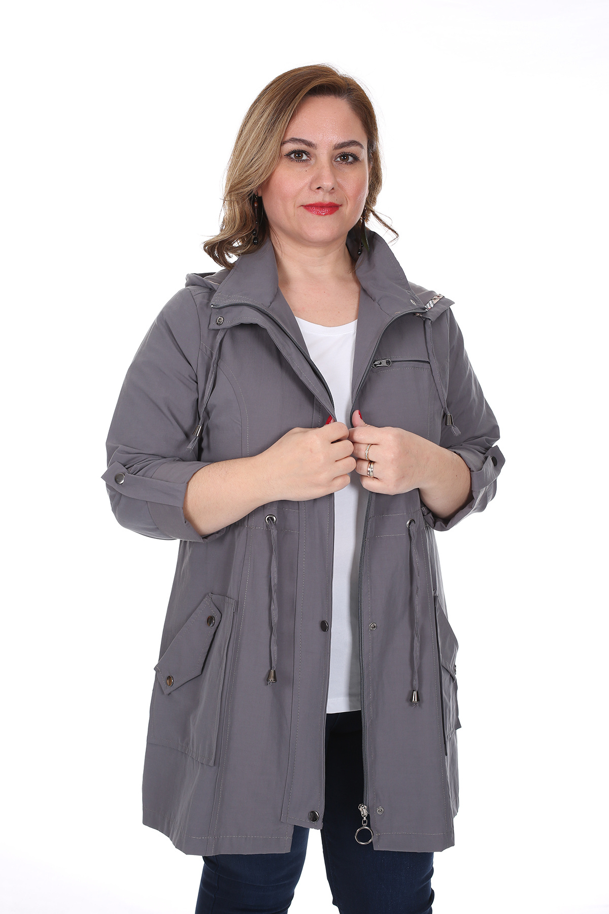 Kadın Büyük Beden Pamuklu Mevsimlik Trençkot 3019