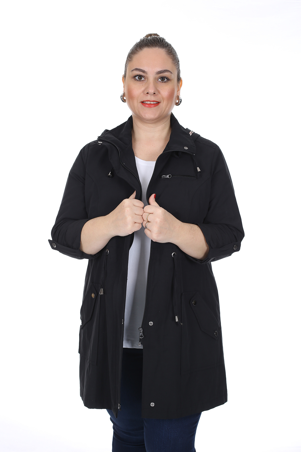 Kadın Büyük Beden Pamuklu Mevsimlik Trençkot 3019