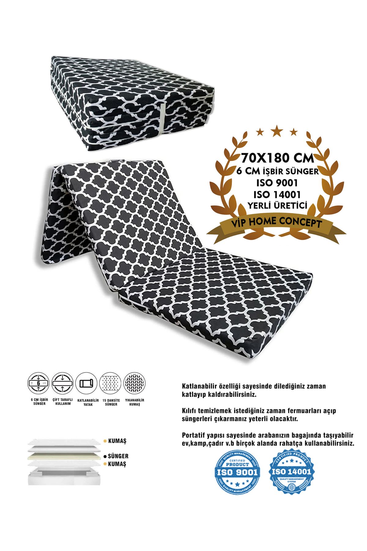Katlanır Yer Yatağı Ve Tek Kişilik Sünger Katlanır Minder Yatak 70x180 Cm 6 Cm Büyük Karaçatı