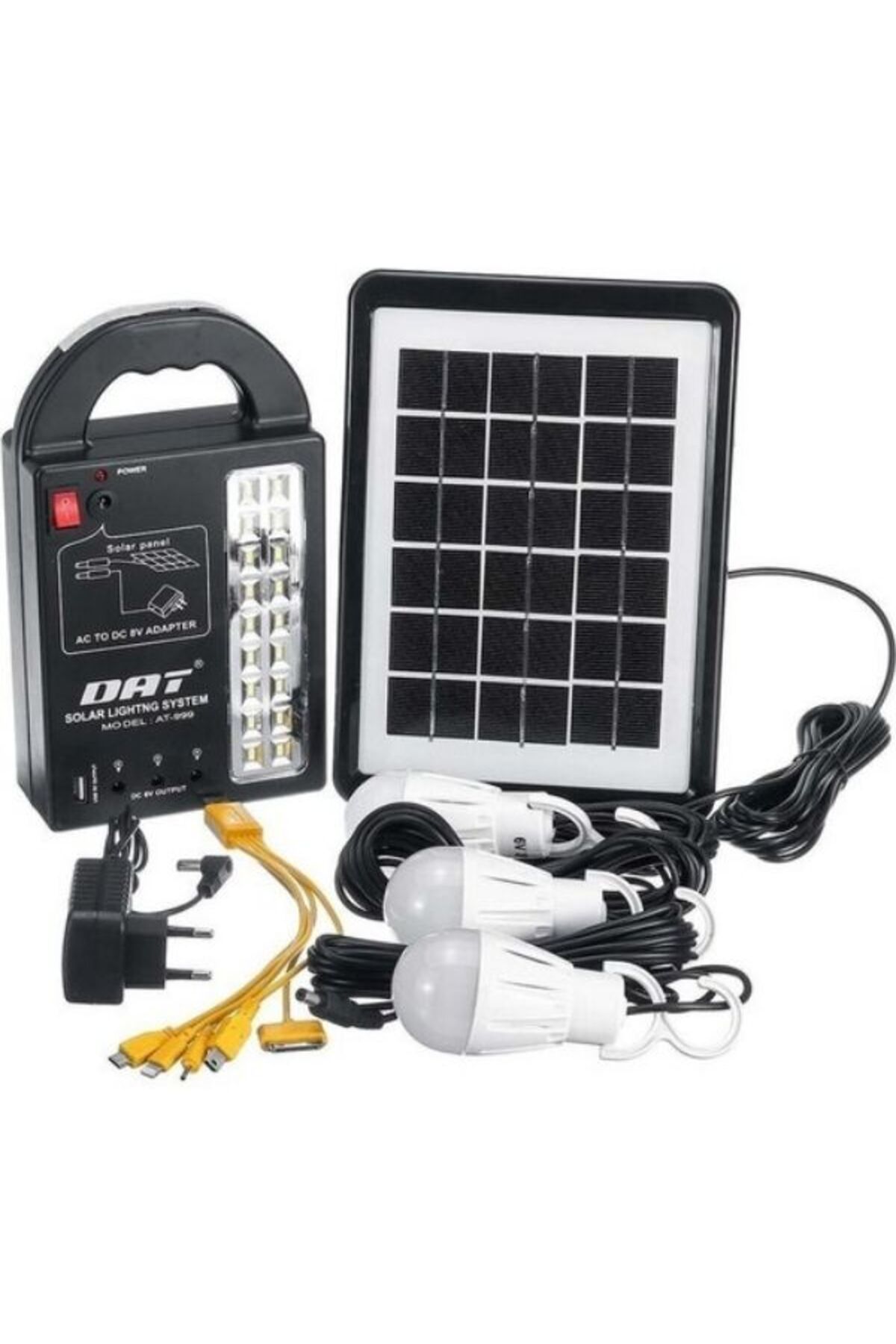 At-999 Güneş Enerjili Solar Panel Aydınlatma Sistemi Powerbank+usb Çıkış+ 3 Ampül Lamba Kamp Piknik