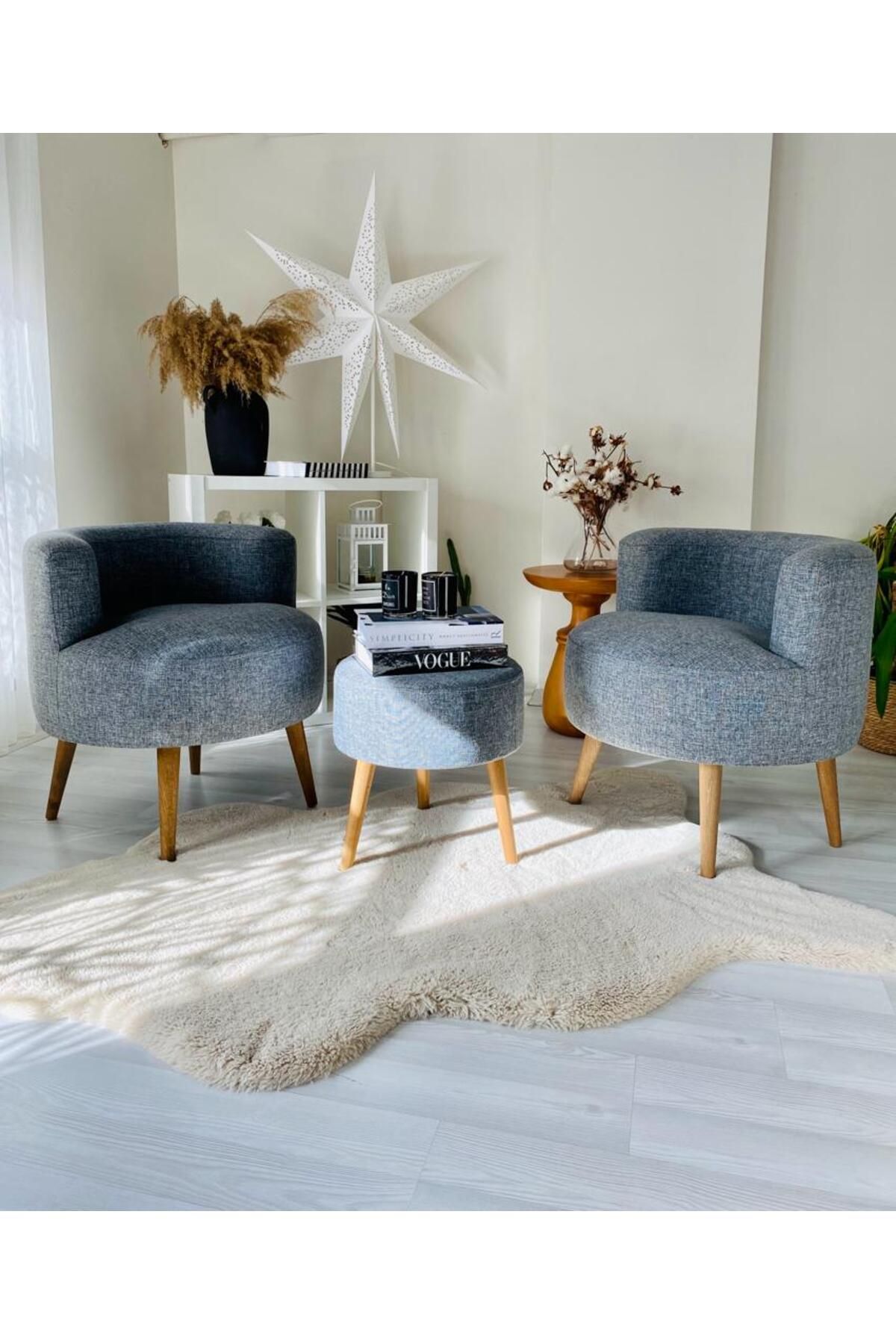 Çay Seti Ikili Koltuk Berjer Ve Puf Takımı (salon, Balkon, Ofis) 3 Lü Takım