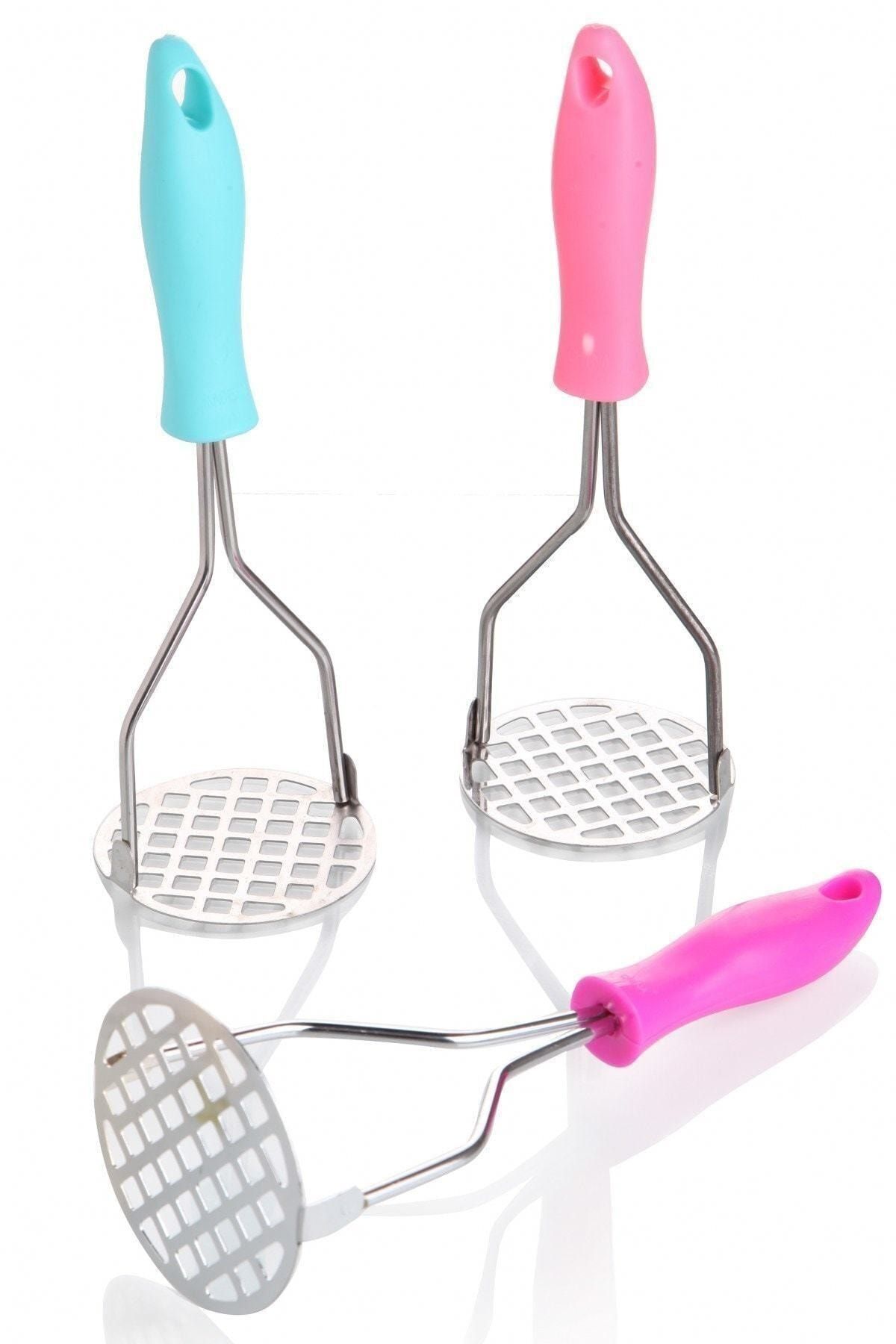 Renkli Plastik Saplı Paslanmaz Metal Patates Ezici Püre Yapıcı