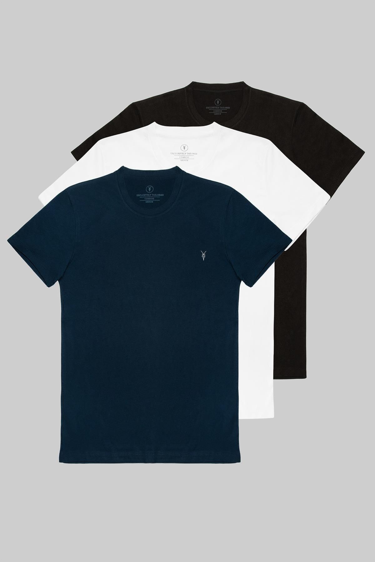 Siyah Beyaz Lacivert 3'lü T-shirt Paketi