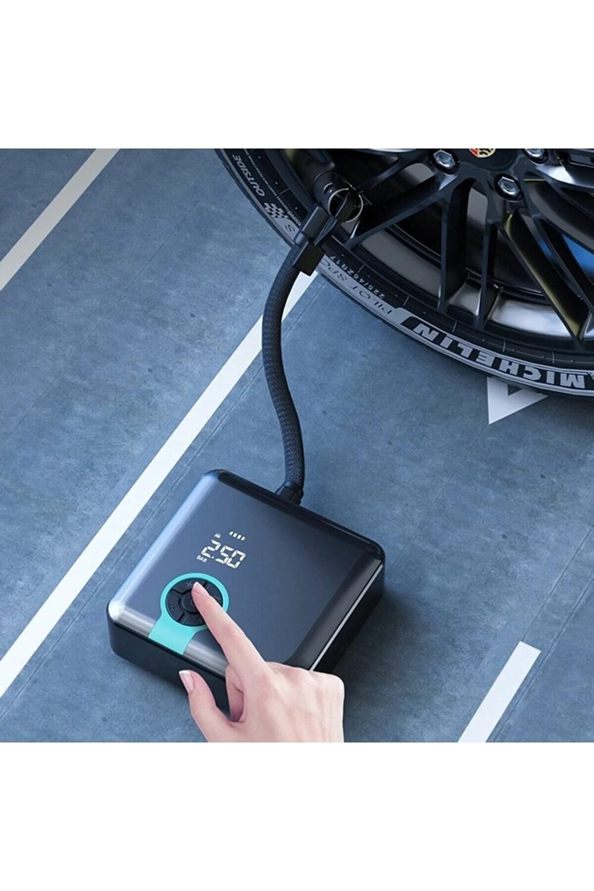 Hava Pompası Taşınabilir Havakompresörü Lastik Basınç Göstergeli 4000mah Powerbank Şarjlı Araba Oto