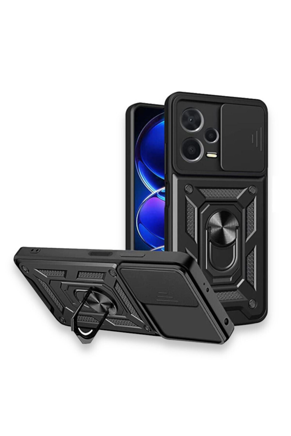 Xiaomi Poco X5 Pro 5g Kılıf Kamera Korumalı Sürgülü Yüzüklü Armor Military Tank Darbe Emici Kapak