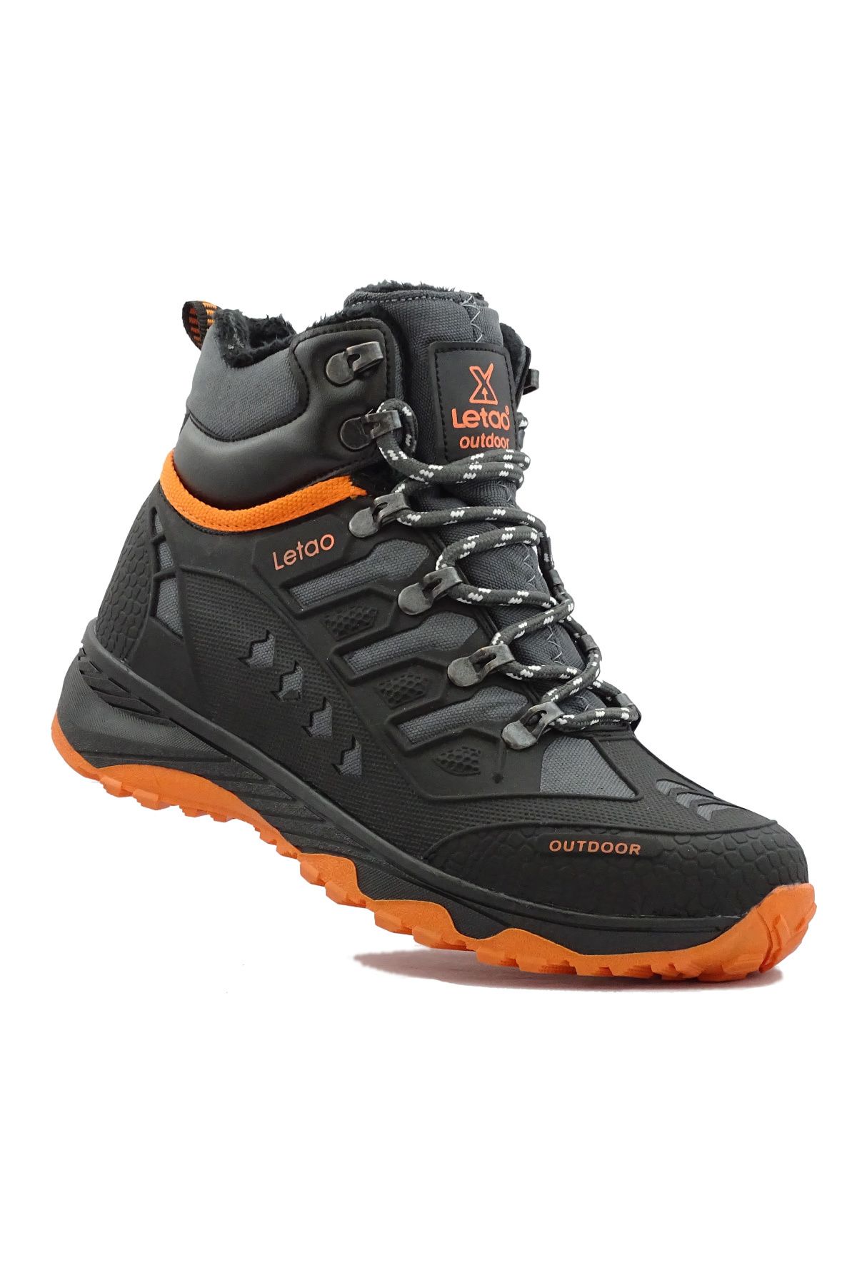Erkek Siyah Oranj Watertight Su Geçirmez Trekking Kürklü Fermuarlı Bot 8075