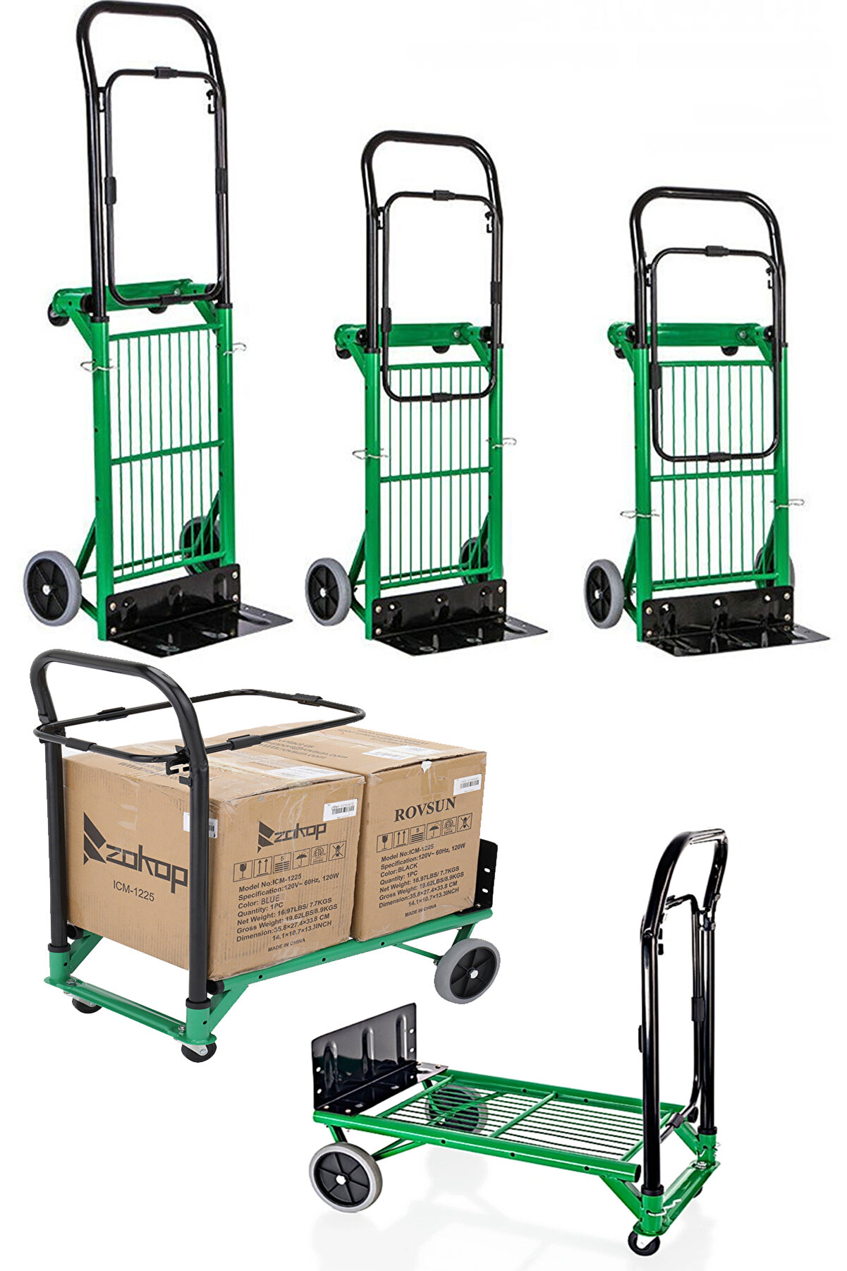 Yükseklik Ayarlı Çok Fonksiyonlu Portatif Katlanır Koli Yük Paket Taşıma El Arabası 100Kg