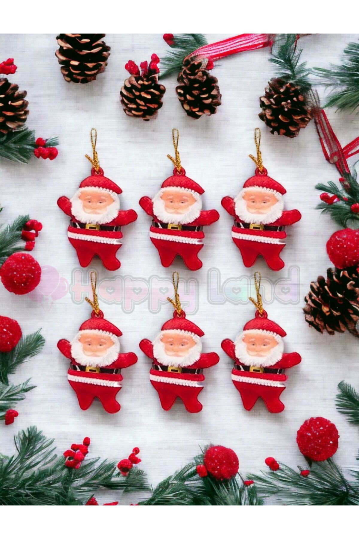 Yılbaşı Ağacı Süsü 6'lı Noel Baba Asma Süs Kırmızı Renk Çam Ağacı Süsü