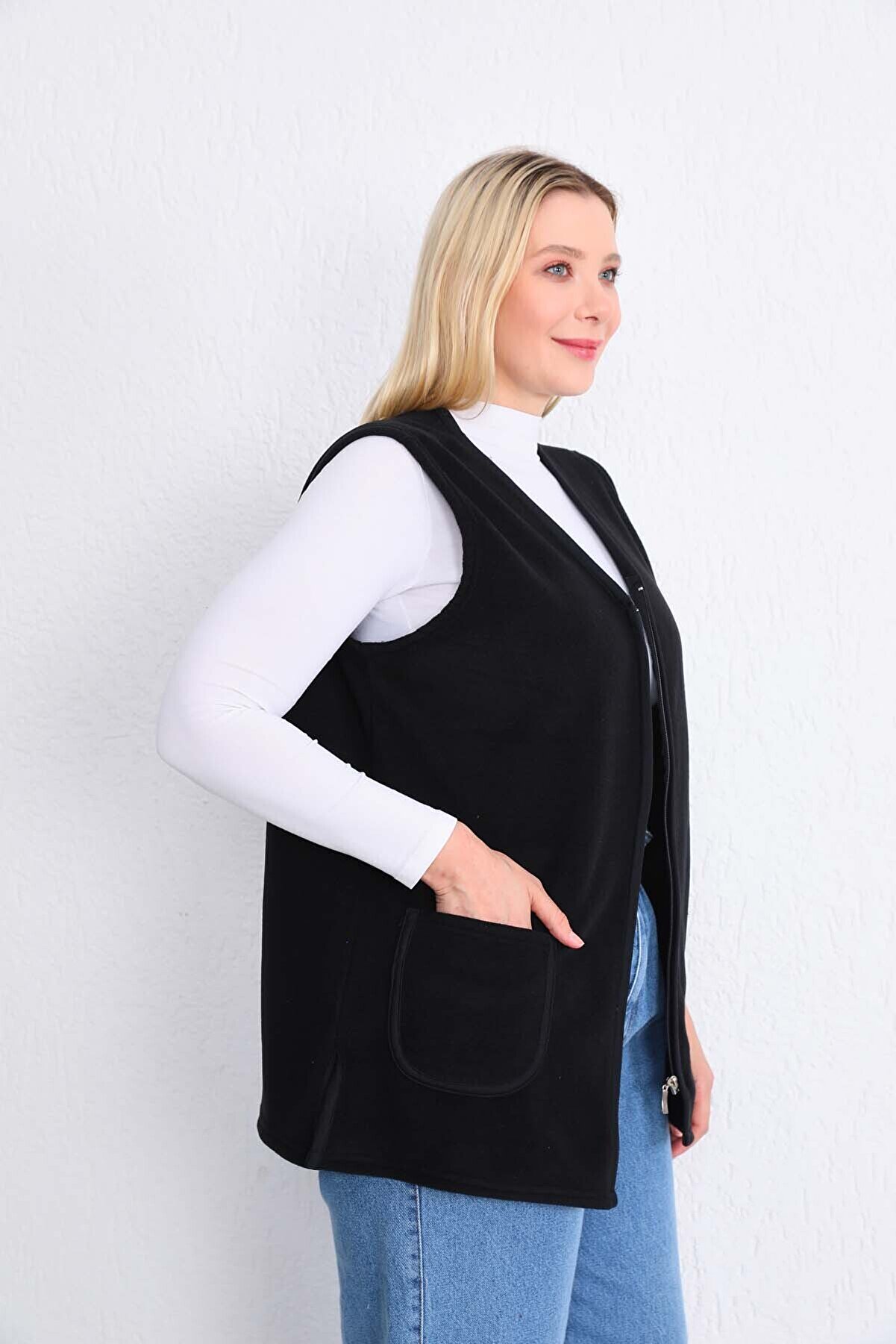 Siyah Yelek Büyük Beden Fermuarlı