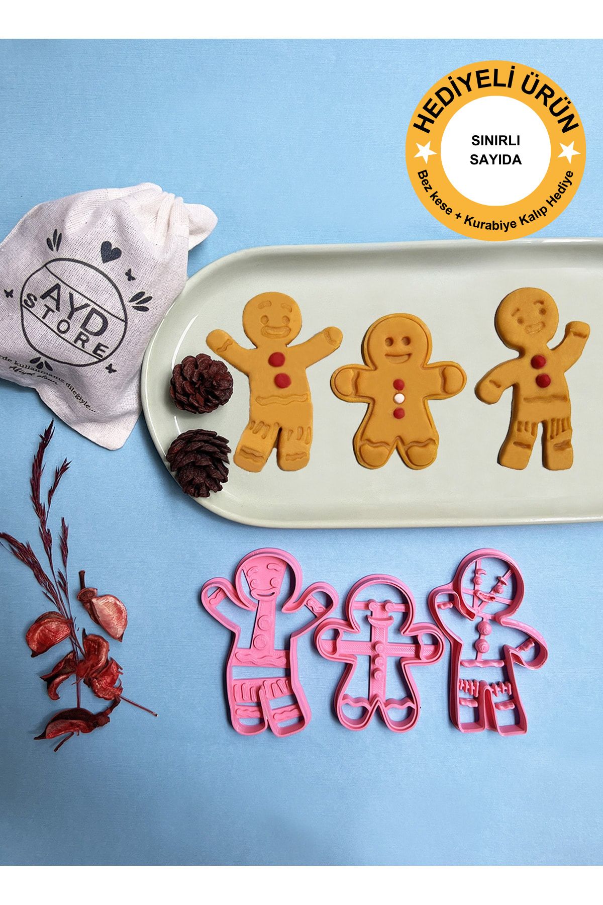 Ginger Kurabiye Adam Gingerbread Man Gingerman 3'lü Kurabiye Kalıbı Seti