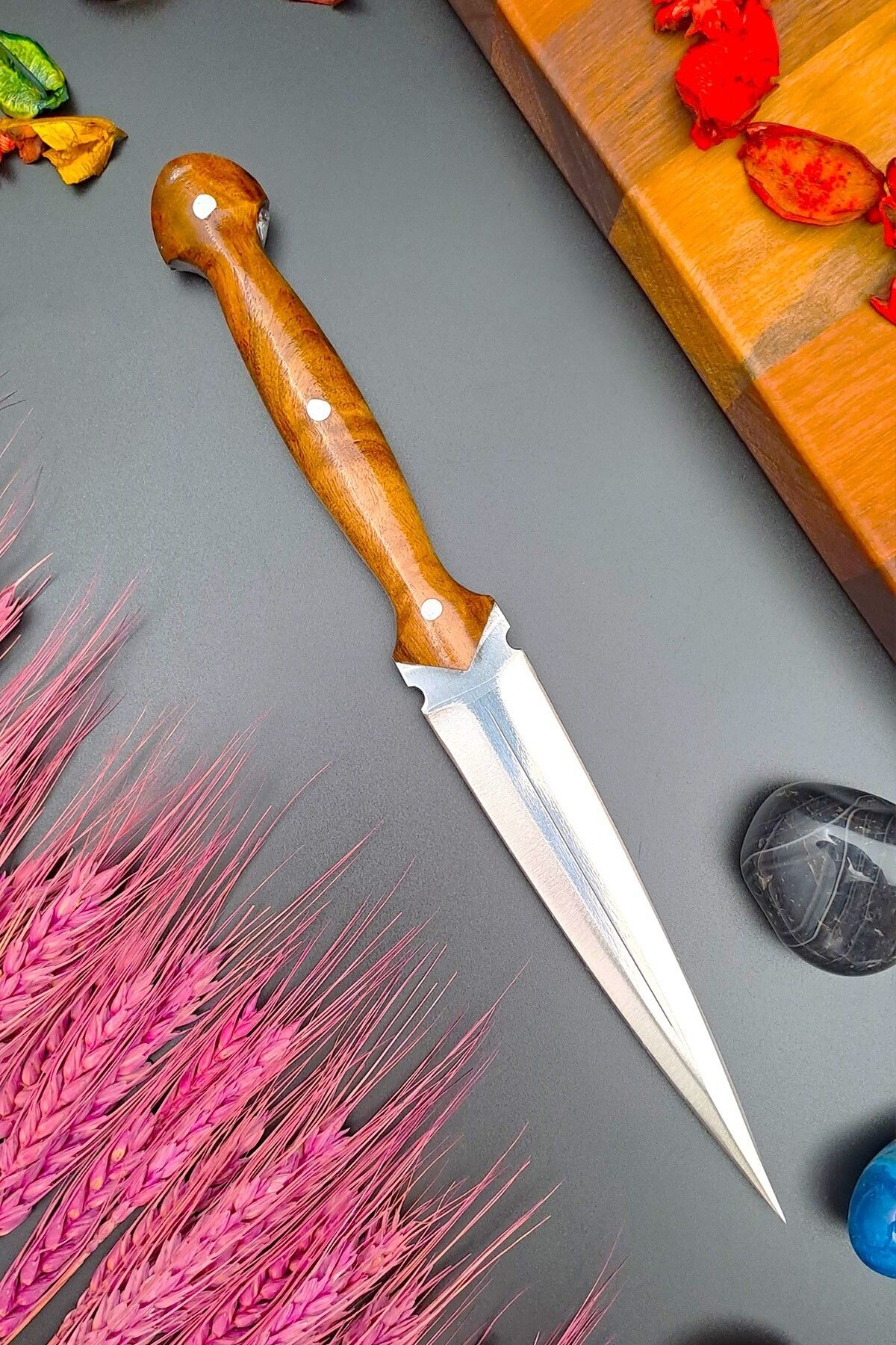Outdoor Çerkes Kaması Piknik Çakısı Kamp Bıçağı Çift Ağız El Yapımı Kılıf Hediyeli (CEVİZ AĞACI SAP)