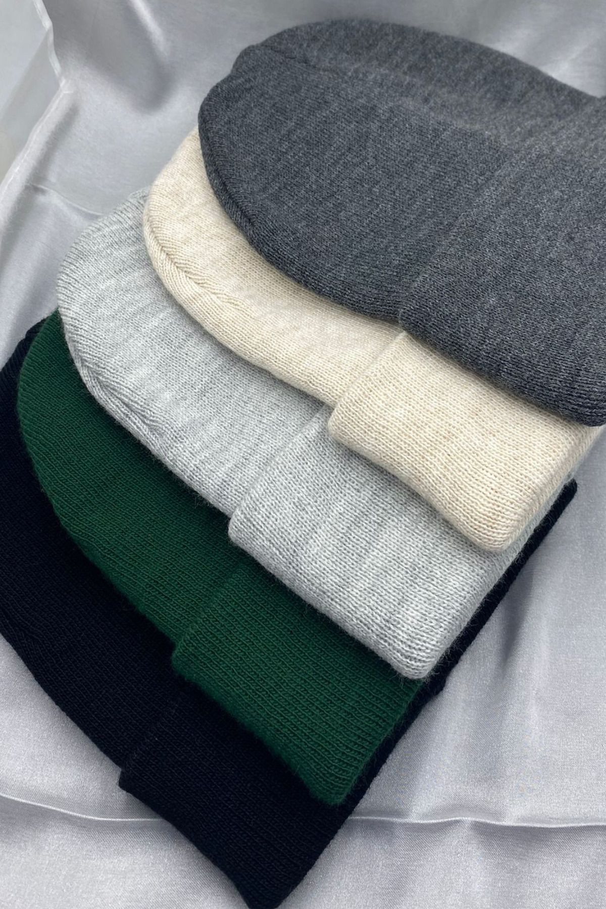 Unisex Düz Basic Katlamalı Kışlık Yerli 5'li Bere Takımı