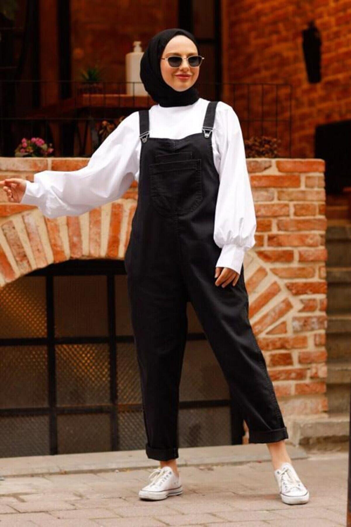 Kadın Hamile Siyah Rahat Kalıp Kot Tulum