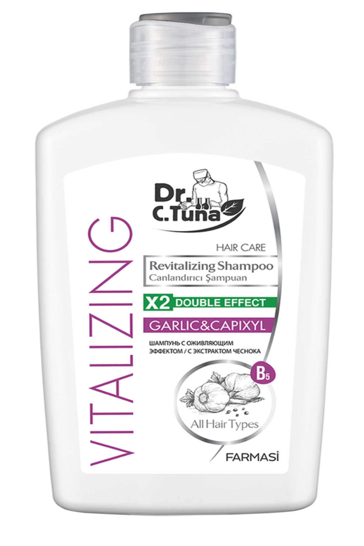 DR. C. TUNA Vitalizing Tüm Saçlar için Canlandırıcı Sarımsaklı Şampuan-500 ml