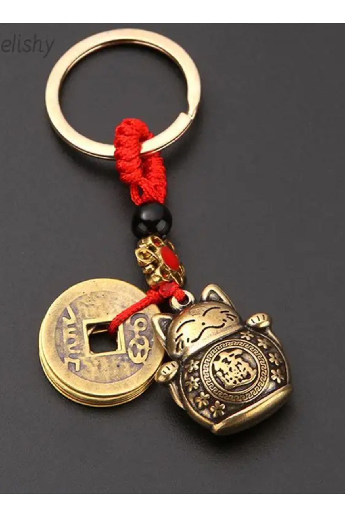 Feng Shui Bereket ve Şans Kedisi Anahtarlığı (Maneki Neko Figürlü Anahtarlık)