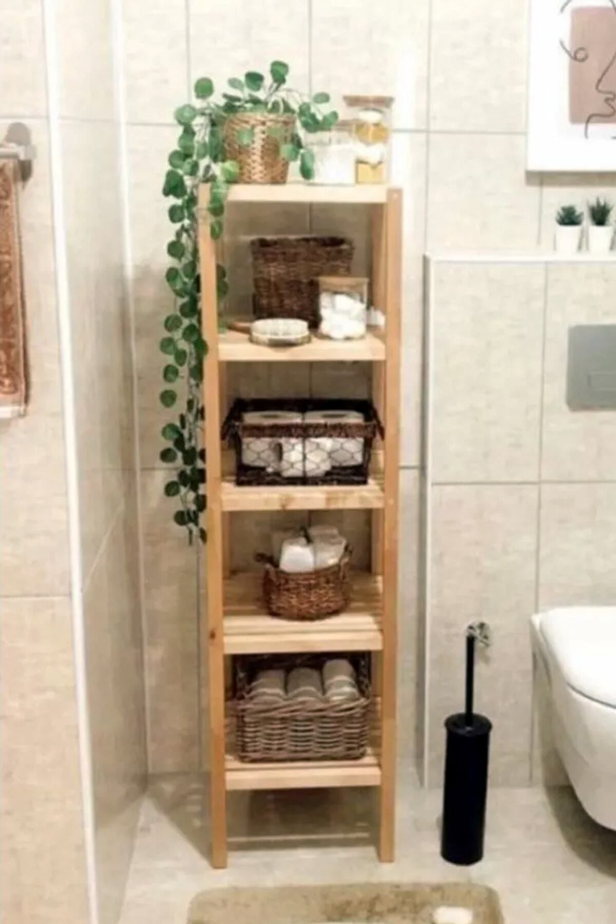 Ahşap 5 Raflı Açık Banyo Dolabı Banyo Düzenleyici Raf Mob111