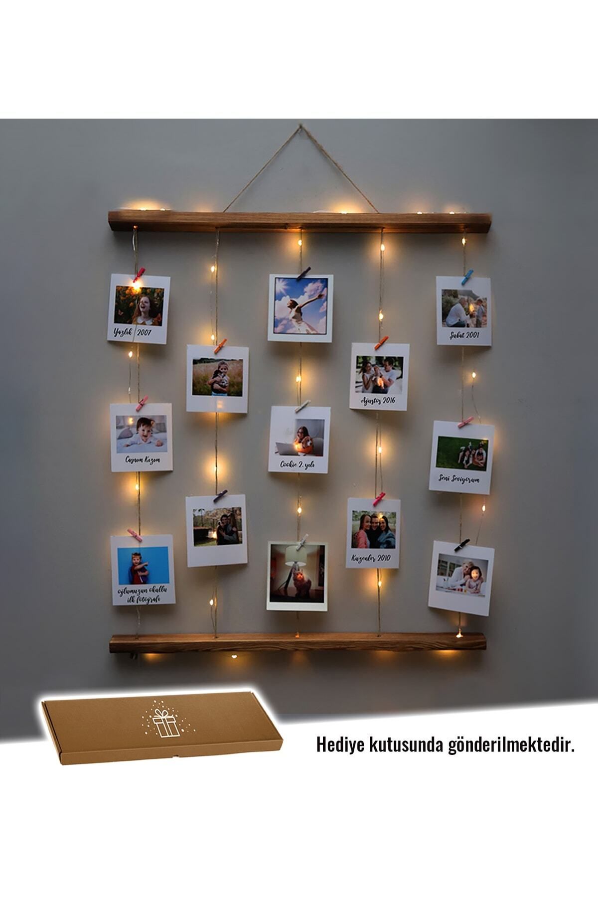 Mandallı Işıklı İpli Fotoğraf Çerçeve Askılık Notluk Anı Çerçevesi