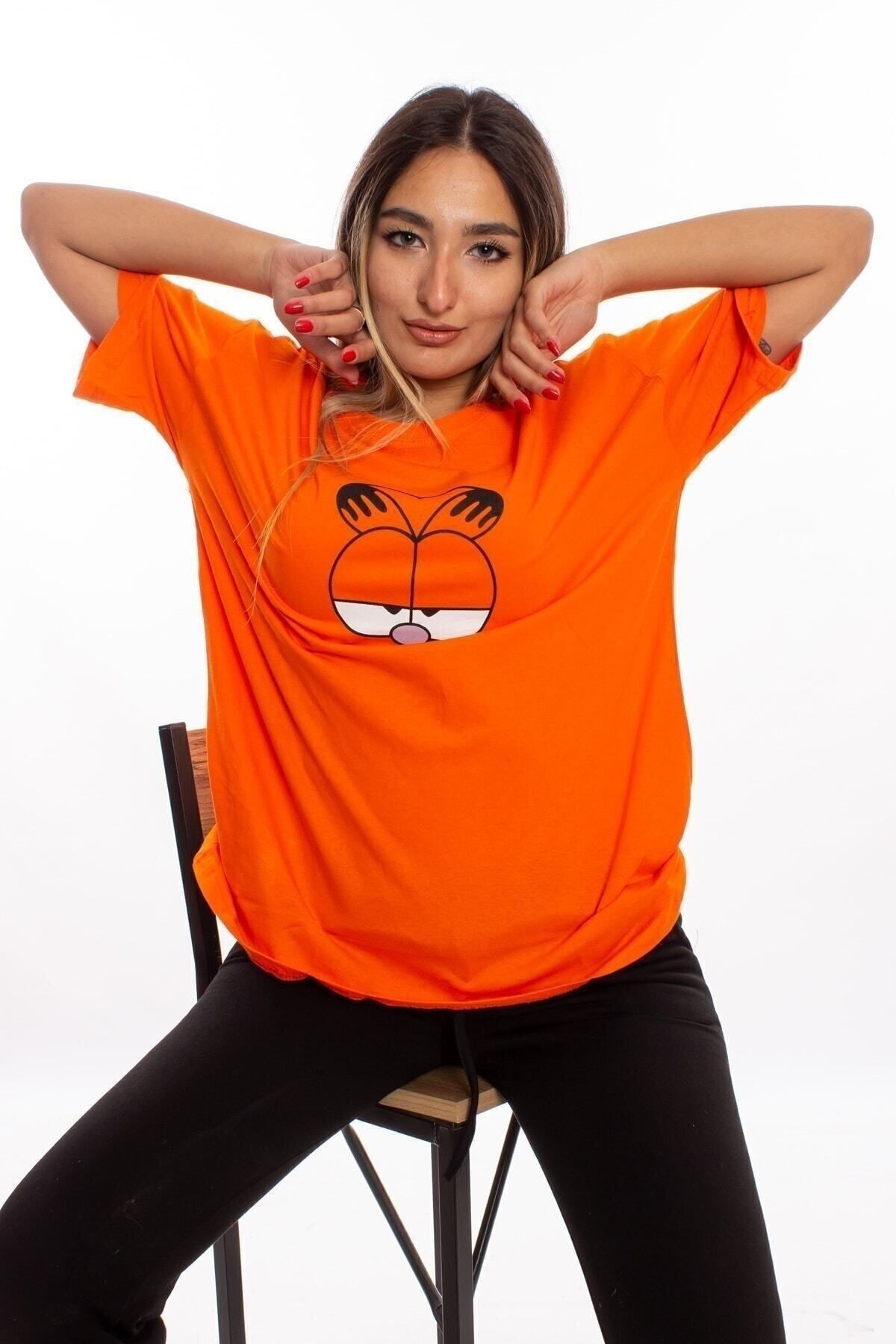Baskılı Turuncu Oversize Unisex Tshirt