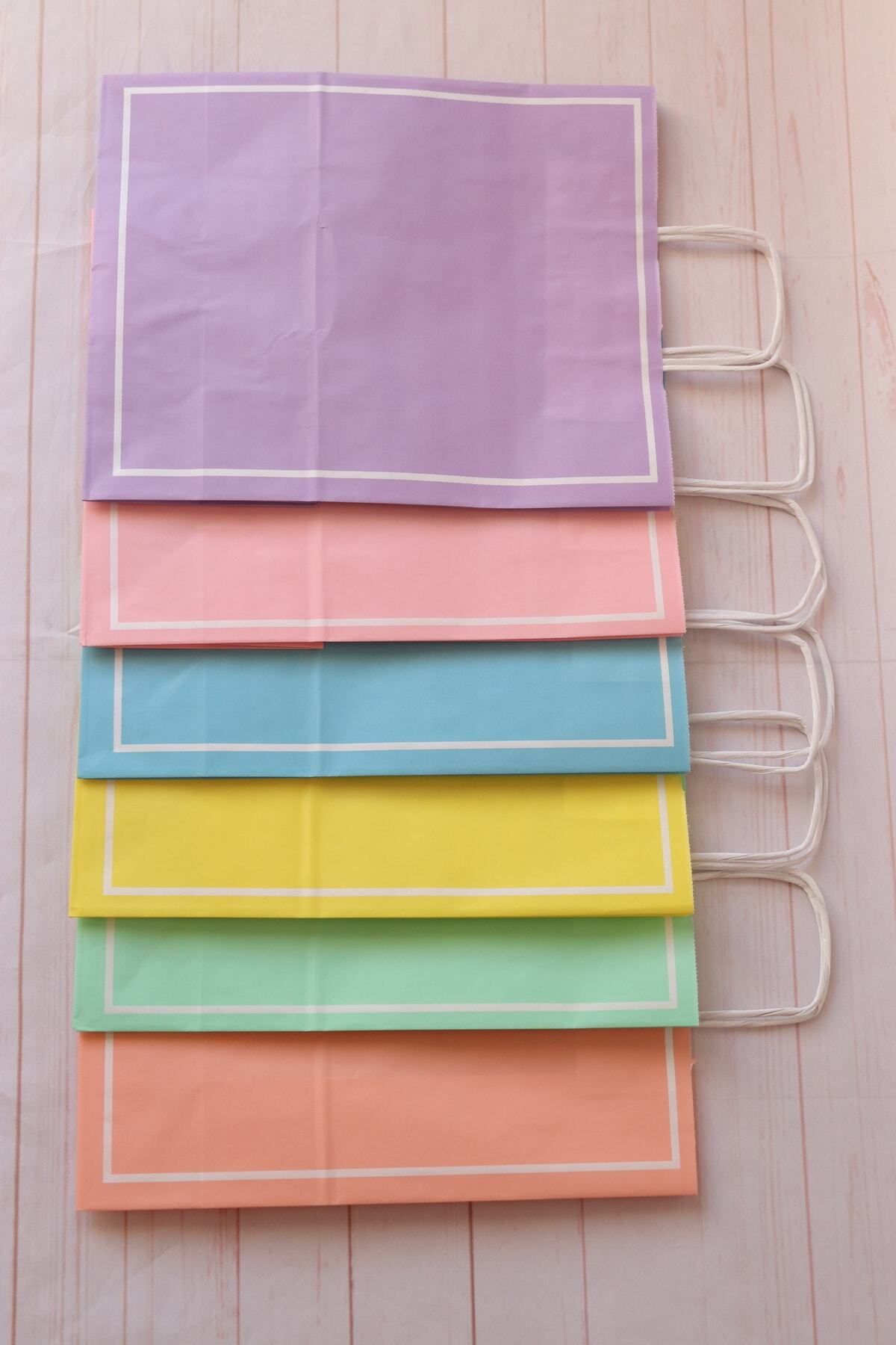 Pelur Poşet Kına Düğün Nişan Kağıt Çanta, 6 Lı Set 25x12x31 Çanta, Büküm Saplı Hediye Poşeti