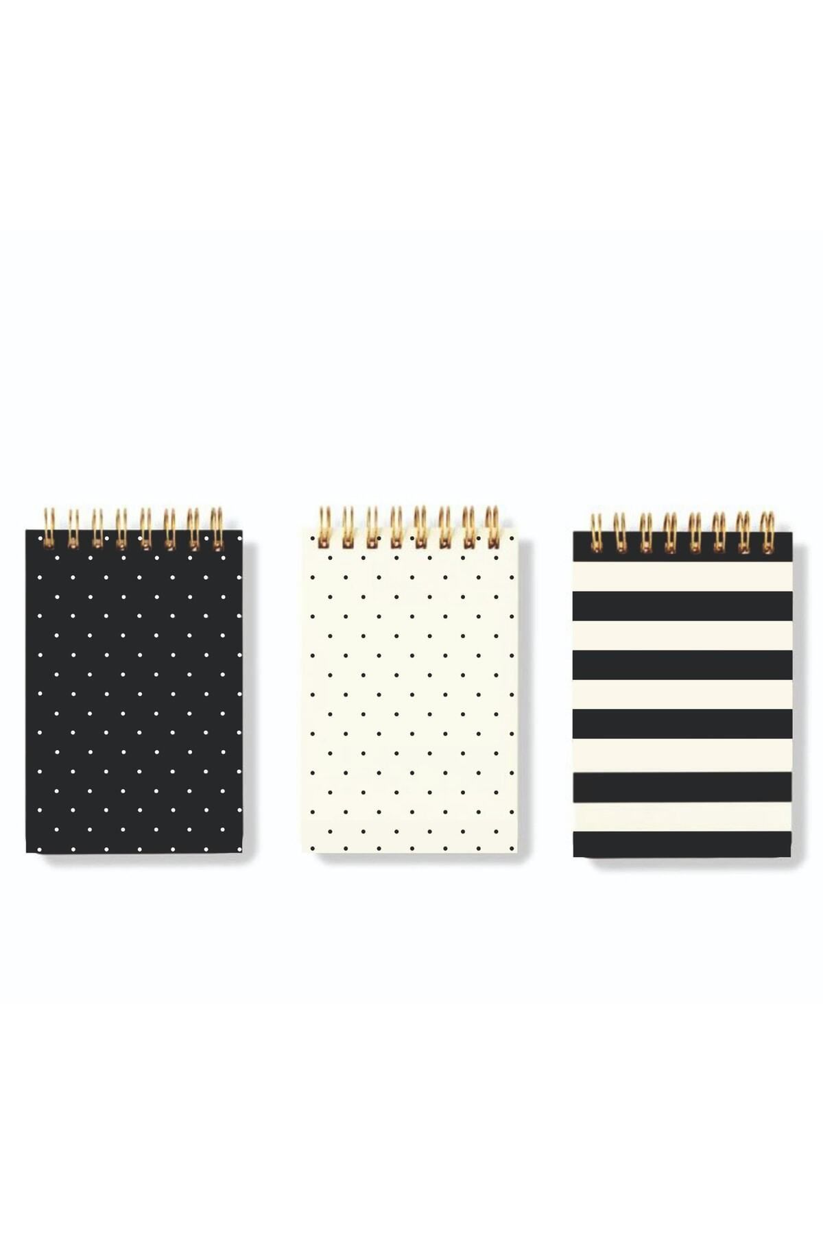 3'lü Çizgisiz Defter Seti Bloknot 8x16 Cm Black White